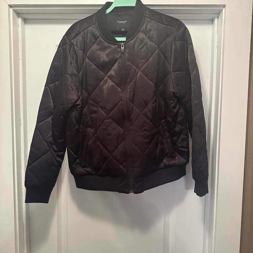 Liverpool Los Angeles Black Quilted Bomber Jacket Size L‎ EUC